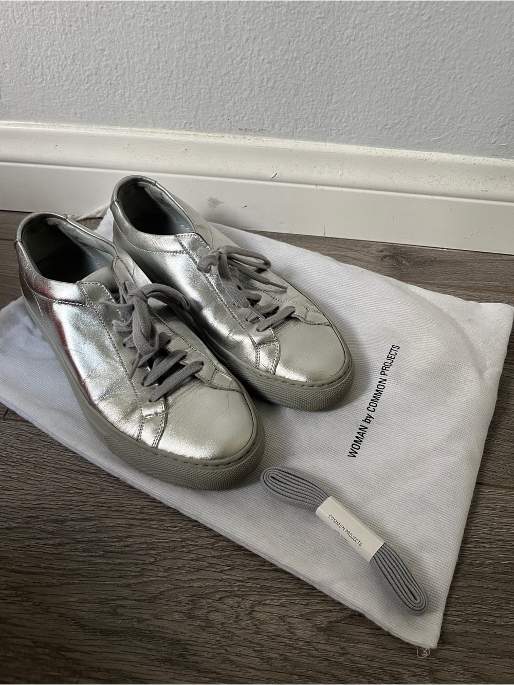 Common Projects Silver Metallic Low-Top Sneakers